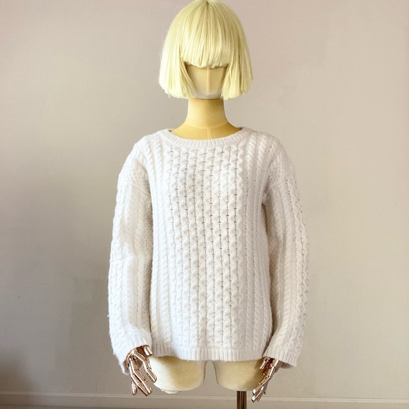 Nili Lotan Sweaters - Nili Lotan Cream Crew Neck Cable Fisherman’s Knit Sweater SZ XS